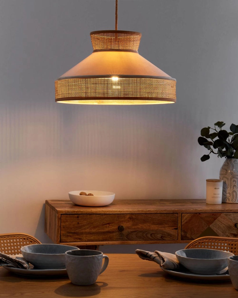 Lampada a sospensione con paralume in rattan naturale beige boho illuminazione