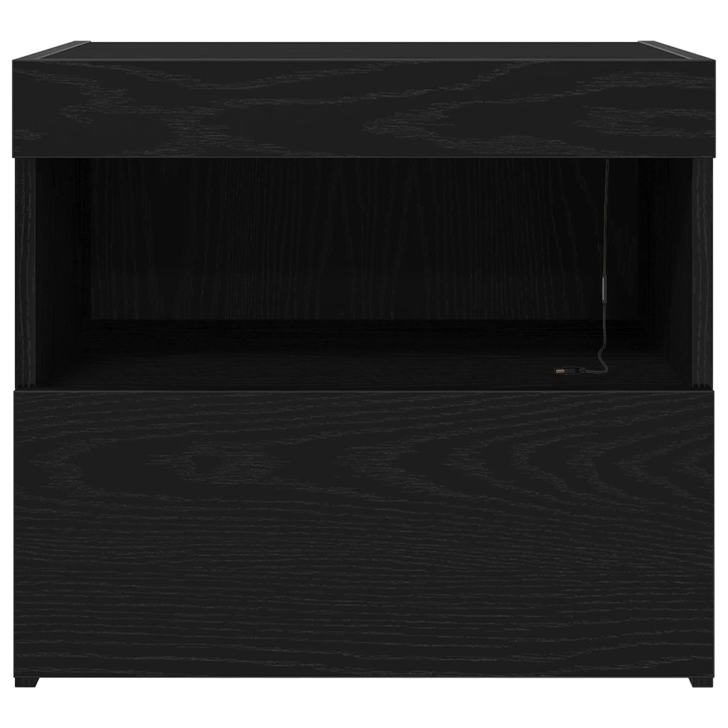 Comodino  con luci LED Rovere Nero 50x40x45 cm
