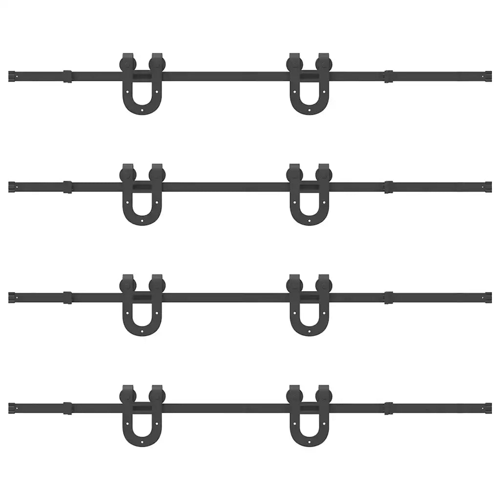 Kit di Binari per Porte Scorrevoli 400 cm Acciaio Nero