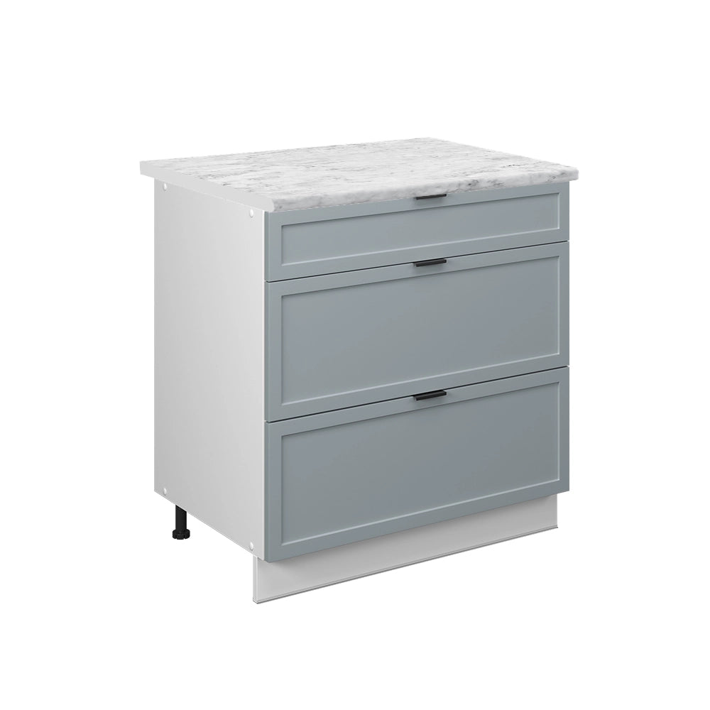 Vicco Mobiletto base per cucina Blu-grigio chiaro 80 cm con 3 cassetti, PL Marmo