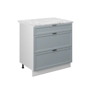 Mobiletto base per cucina Fame-Line Blu-grigio chiaro/Bianco 80 cm con 3 cassetti, PL Marmo Vicco