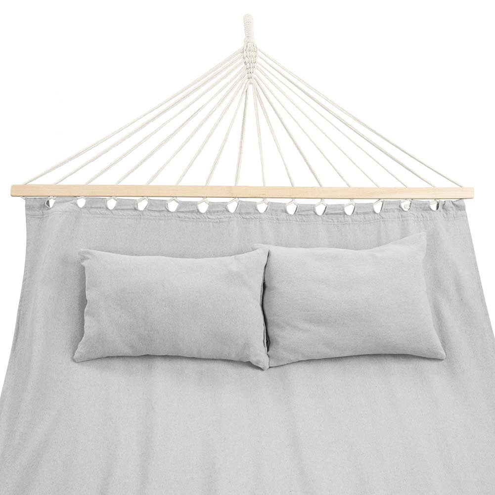 Amaca Giardino 2 Posti Legno Cotone Relax Esterno Campeggio 345x150cm Grigio