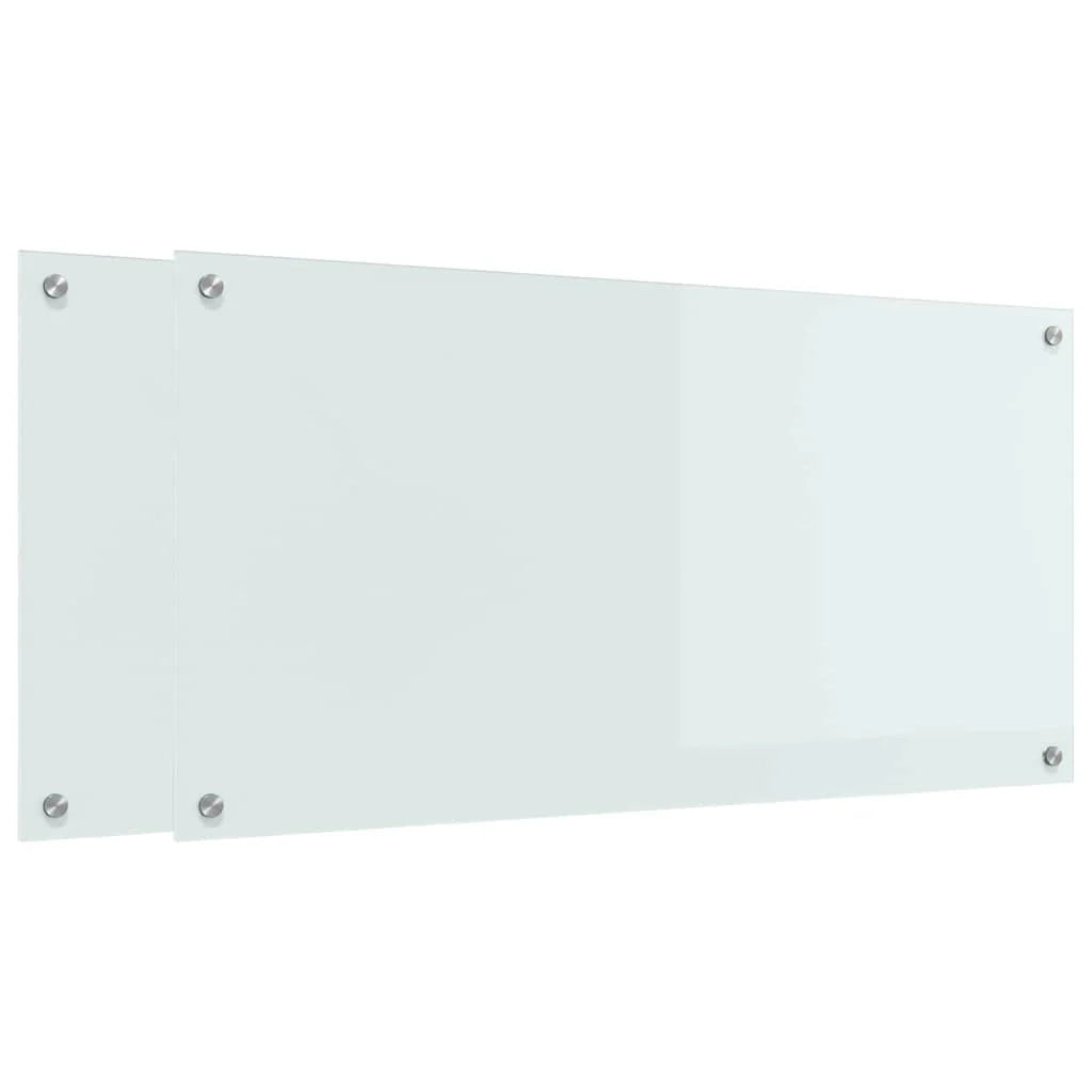 Set di 2 pratici paraschizzi da cucina resistenti al calore 100 x 50 cm in vetro temperato bianco 02_0056292