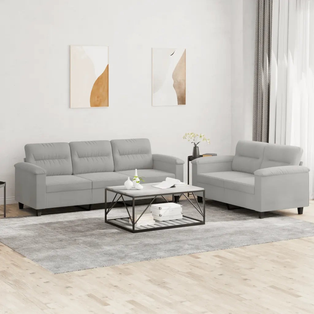 Set Divani 2 pz con Cuscini Grigio Chiaro in Tessuto Microfibracod mxl 106777