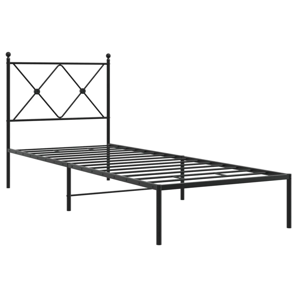 Letto singolo | Letto per adulti | Giroletto con Testiera in Metallo Nero 75x190 cm