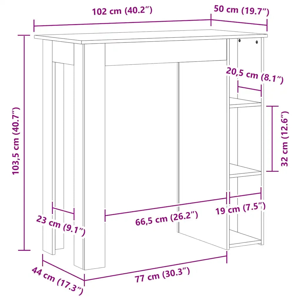Tavolino da Bar con Ripiani Grigio Cemento 102x50x103,5 cm