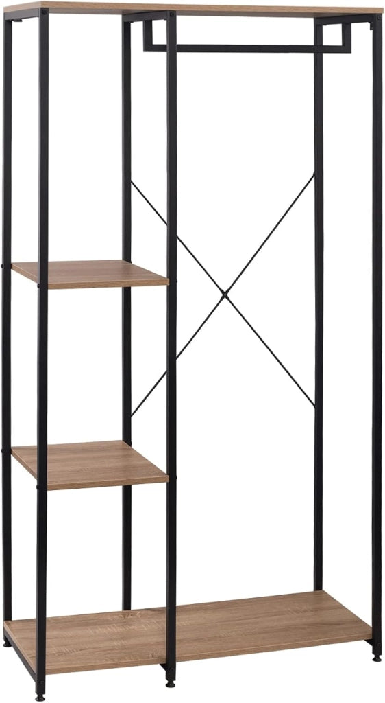 Stand Appendiabiti con Ripiani Attaccapanni Guardaroba Scaffale Porta Abiti in Legno Acciaio