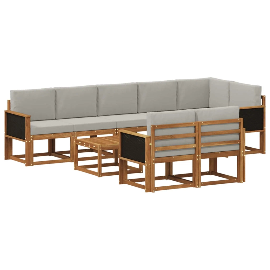 Set di divani da esterno 9 pz Naturale e Grigio Chiaro 3385322
