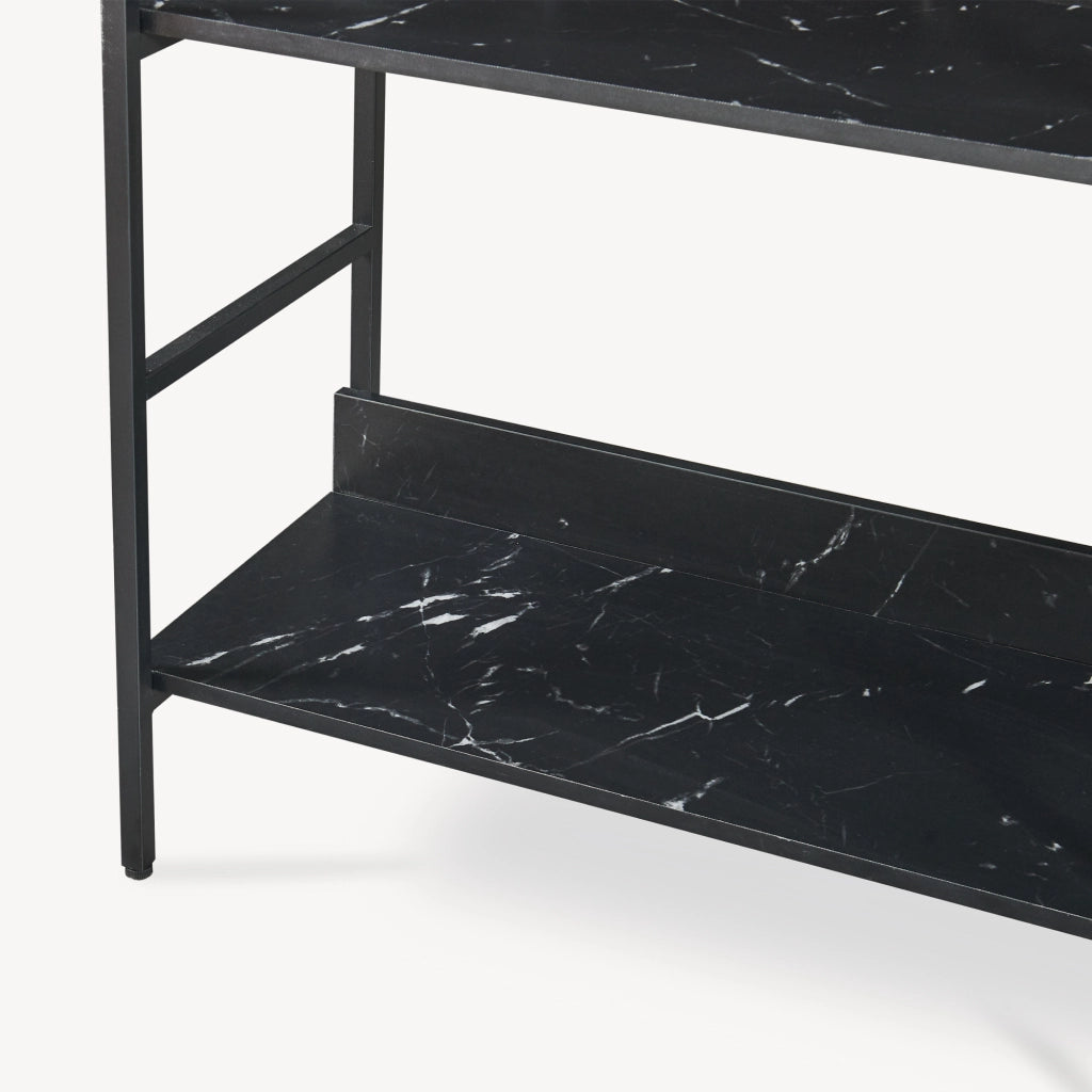 Libreria Noskik Scaffale da Terra con Ripiani 180 x 120 x 30 cm - Nero / Effetto Marmo Nero [en.casa]