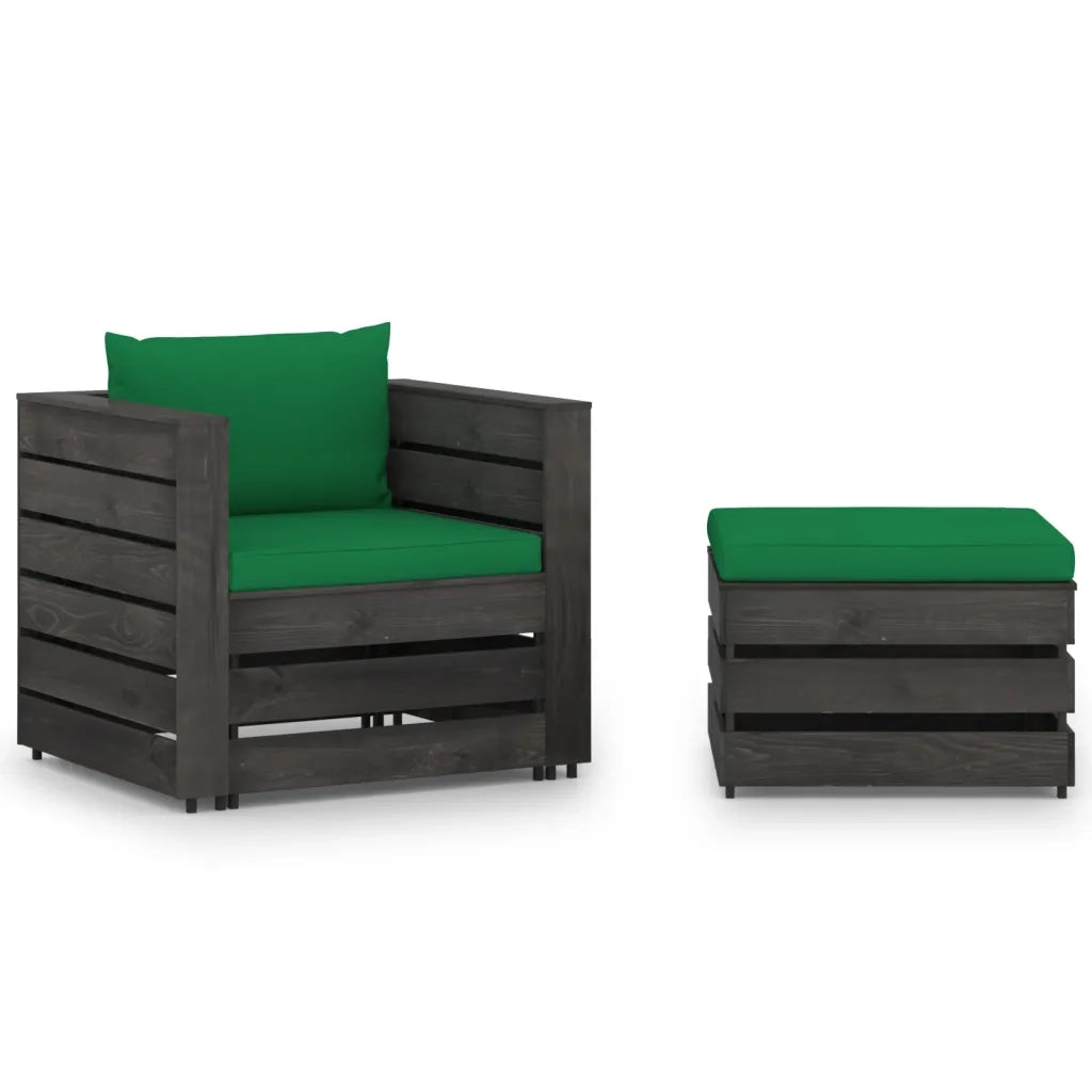 Set Divani da Giardino con Cuscini 2 pz Legno Impregnato Grigio cod mxl 43855