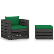 Set Divani da Giardino con Cuscini 2 pz Legno Impregnato Grigio cod mxl 43855