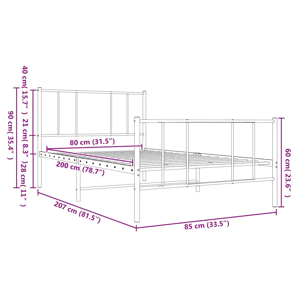 Giroletto con Testiera e Pediera Metallo Bianco 80x200 cm 352538