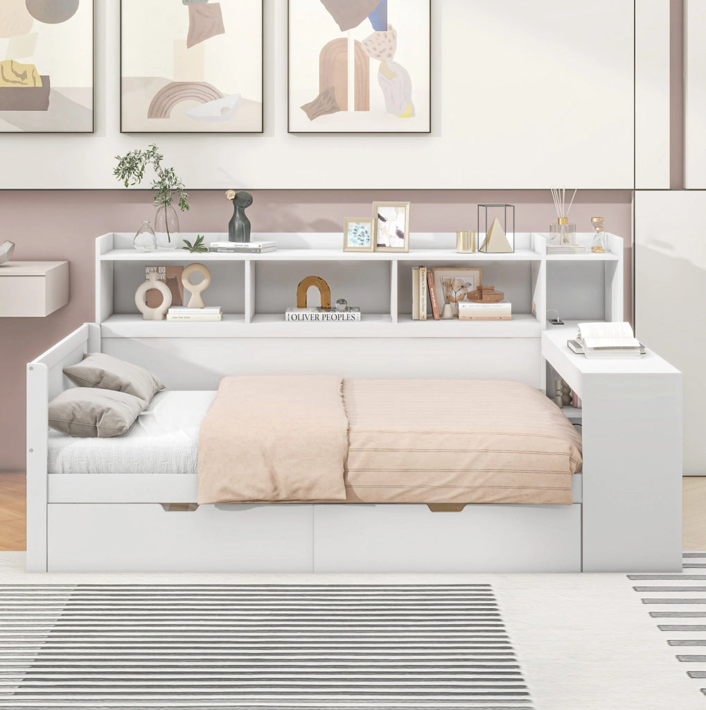 Letto singolo 90x200 cm con scrivania, USB e 2 cassetti