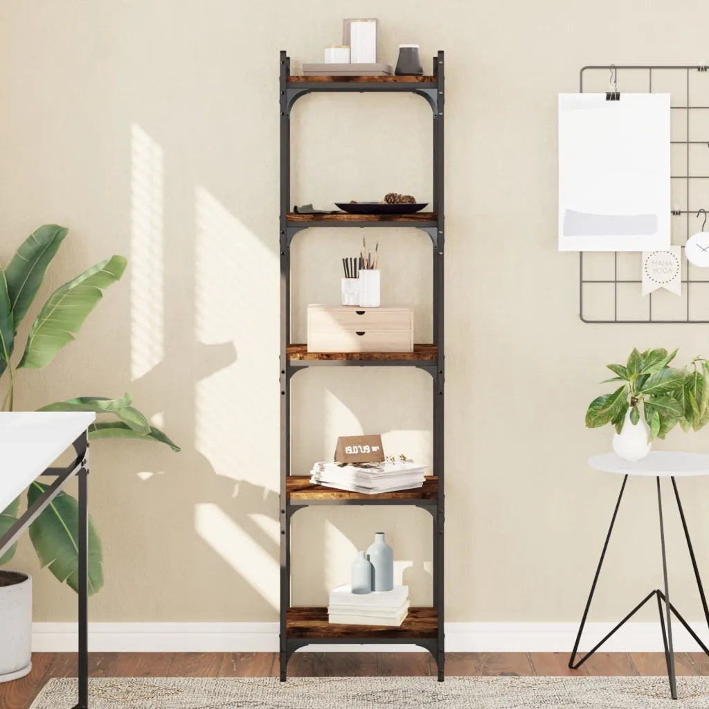 Libreria a 5 Ripiani-Scaffale per Libri-Mobile di Stoccaggio Rovere Fumo 40x30x154 cm Legno Multistrato