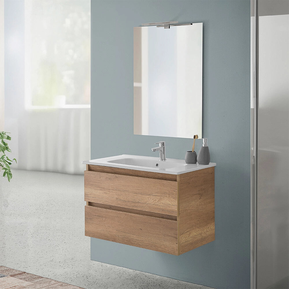Mobile bagno sospeso 80 rovere naturale completo con lavabo Nadia