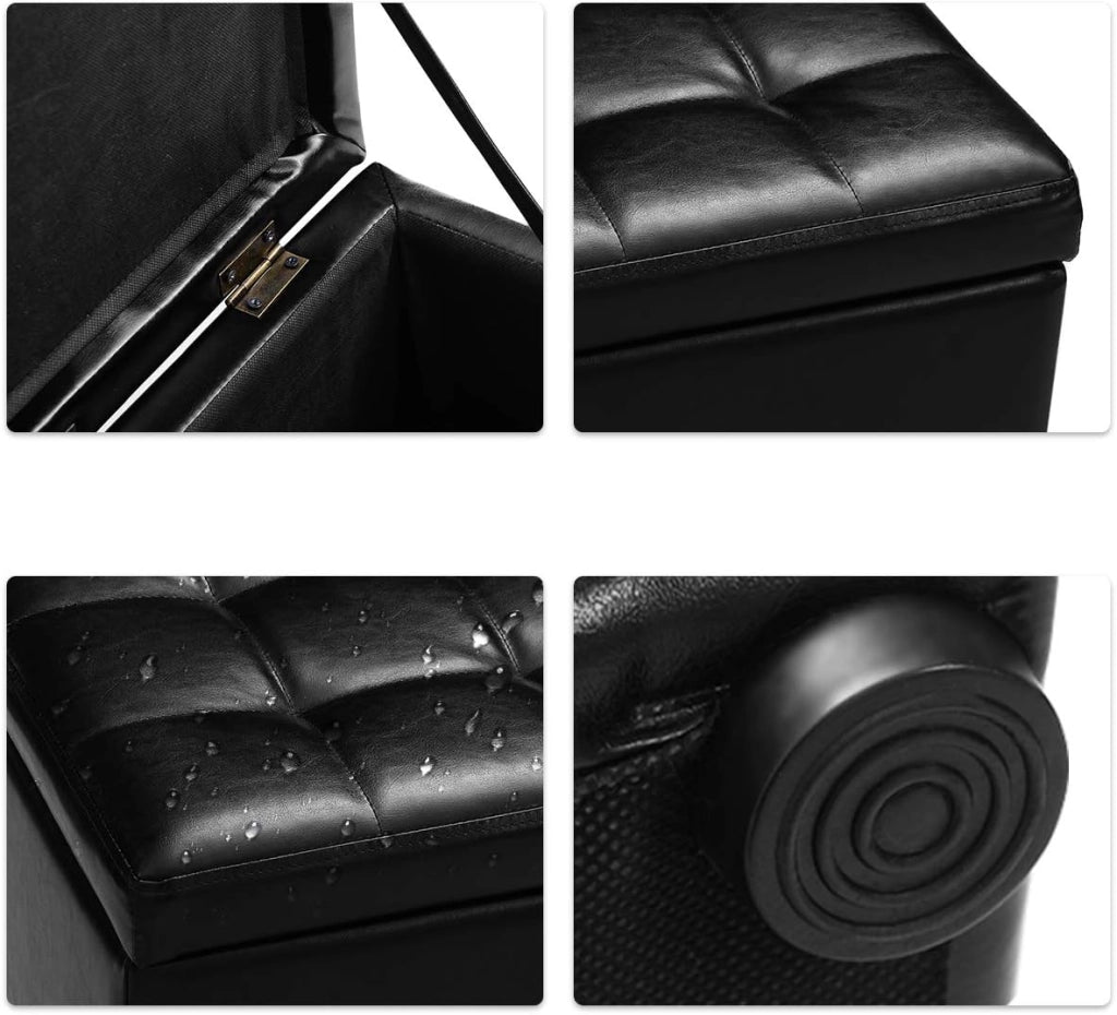Pouf Cubo Poggiapiedi, Sgabello Quadrato Contenitore, Ottomana con Coperchio, con Vano Portaoggetti, Piedini Antiscivolo, Portata di 300 kg, 40 x 40 x 40 cm, Nero/Marrone/Bianco