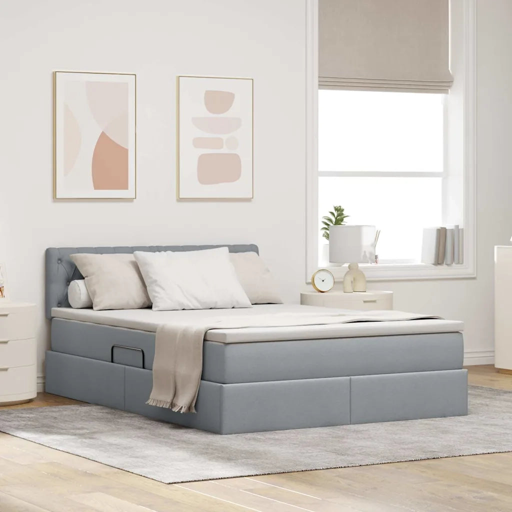 Letto con contenitore e materasso Grigio chiaro 140 x 200 cm
