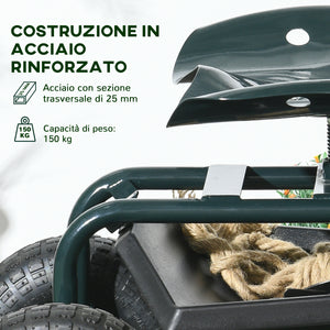 Carrello da Giardino 83x36.5x45-60 cm con Sedile Regolabile e Vassoio Inferiore in Acciaio e PP Verde Scuro