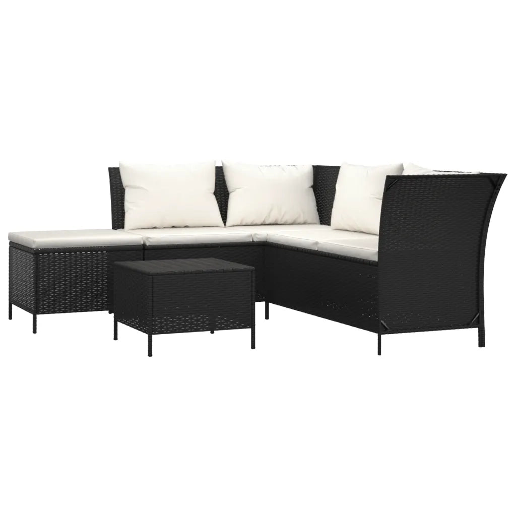 Set Divani da Giardino 4 pz | Set Salotto da Giardino con Cuscini Nero in Polyrattan