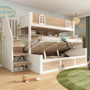 DESMIU Letto a castello bambino 90 × 200 cm e 140 × 200 cm con contenitore, senza materasso, bianco e naturale