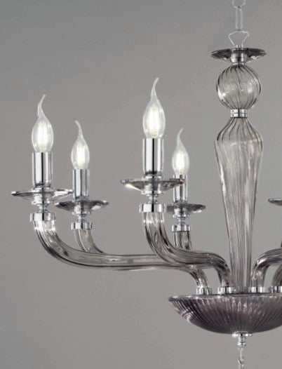 APPLIQUE VILLA 2 LUCI FUME' E CROMO ATTACCO E14