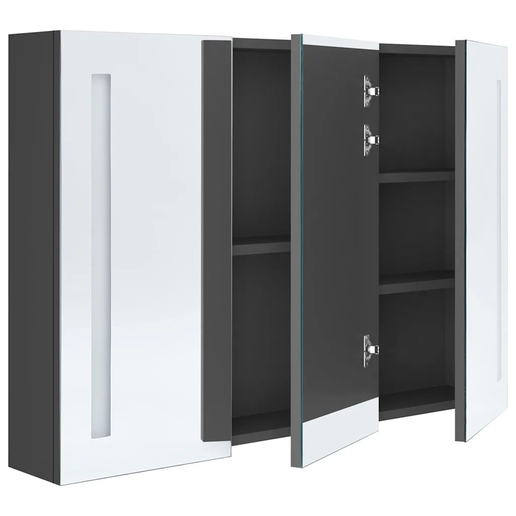 Armadietto Bagno con Specchio e LED 89x14x62 cm Grigio 326527