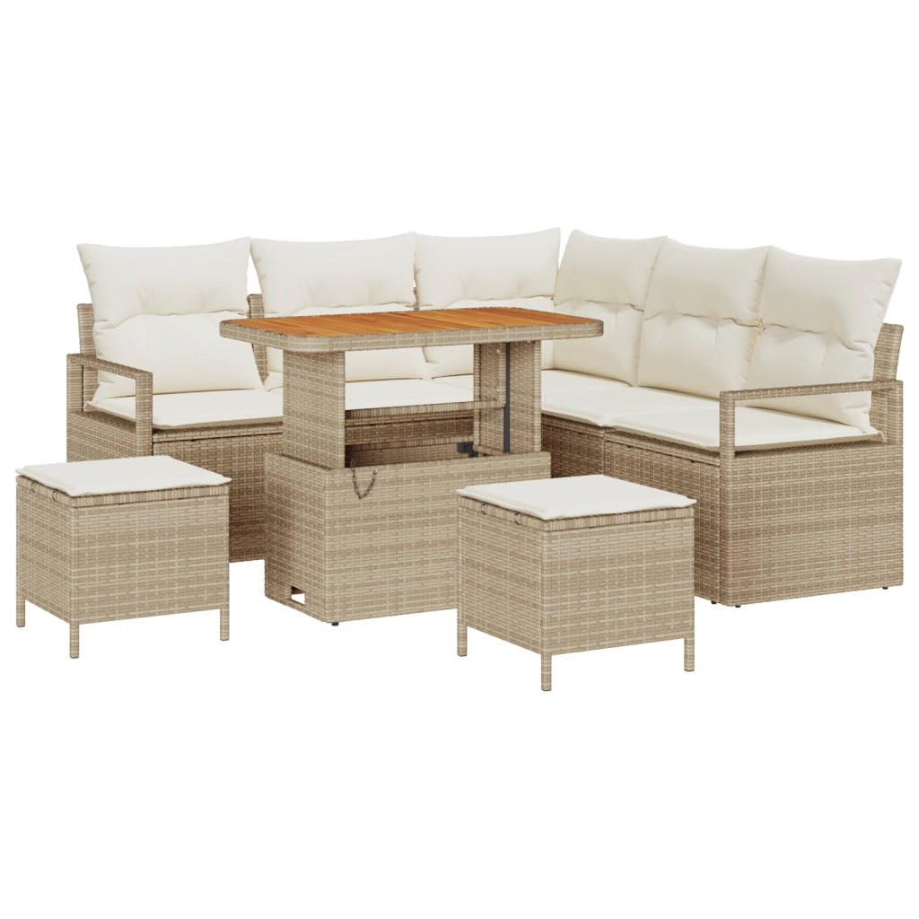 Set divani giardino  8 pezzi con cuscini beige polyrattan acacia