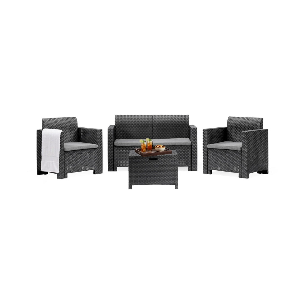 Salottino da esterno Gazania, Set da giardino con cuscini, Salottino  effetto rattan, 100% Made in Italy, Antracite