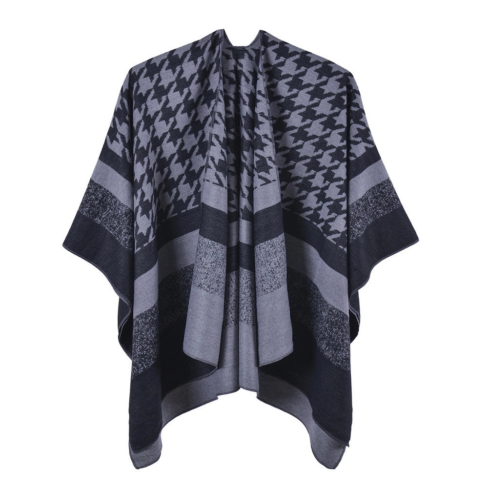 Sciarpa jacquard da donna, mantello alla moda con spacco, mantello