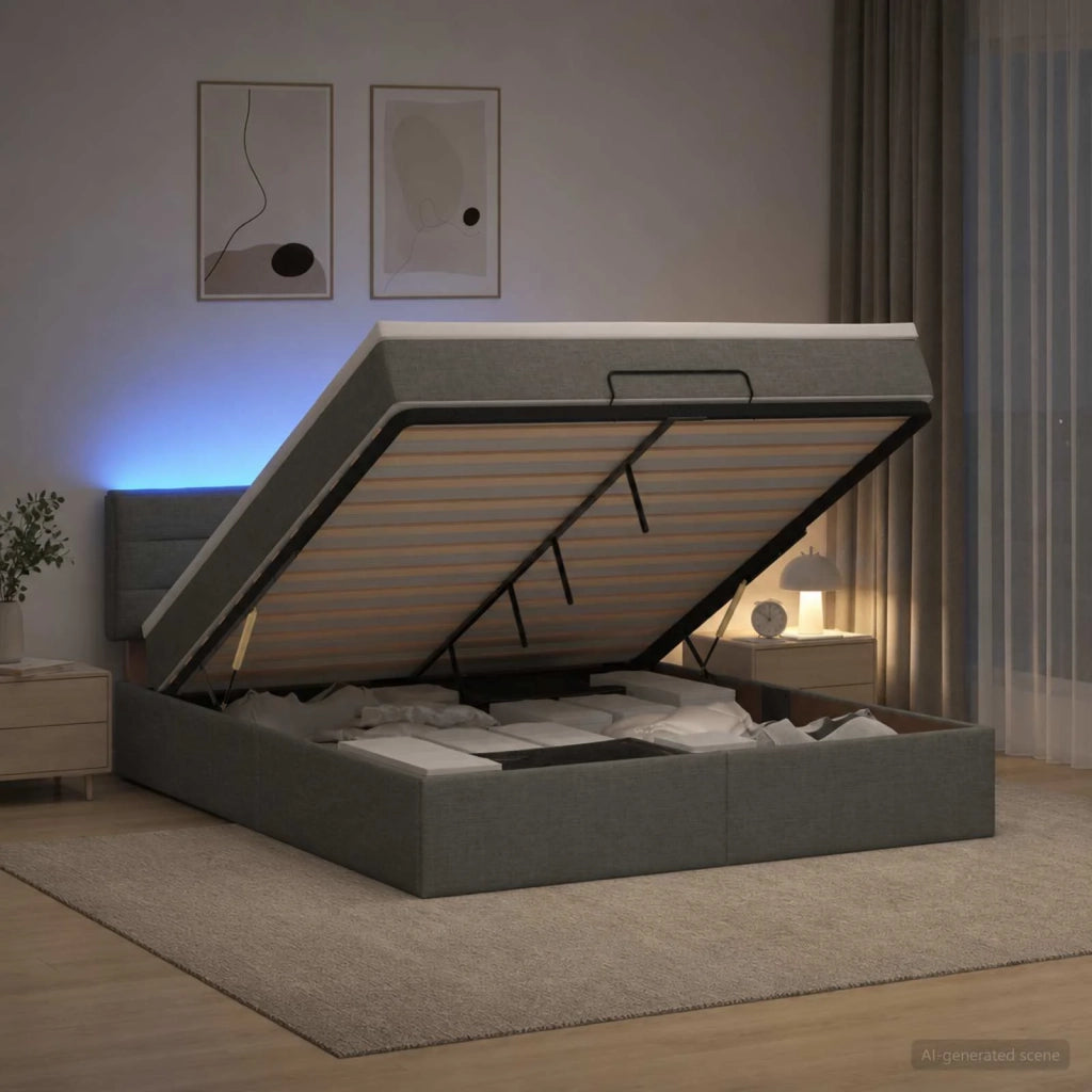 Letto Ottomano con Materasso e LED Grigio Scuro 160 x 200 cm 3456837