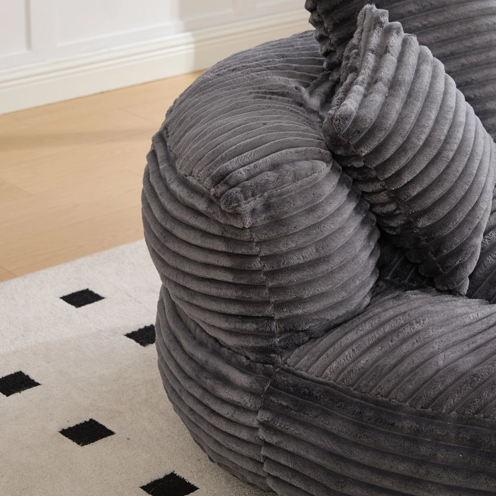 Poltrona Sacco in Corduroy Grigio Scuro con Schienale Alto e Braccioli, 108x108x52 cm