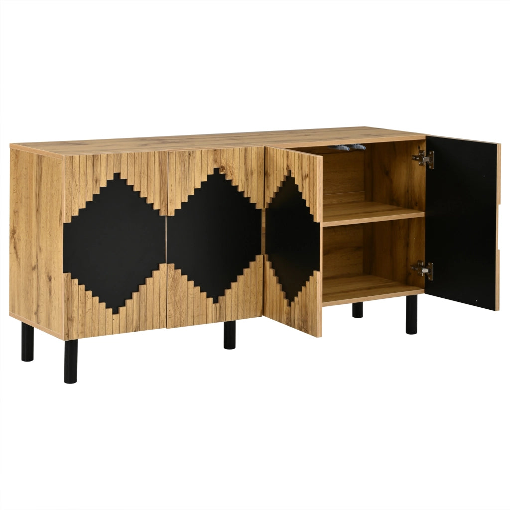 Credenza con ante push-open e 4 vani - per soggiorno - 140x40x70 cm - naturale e nero