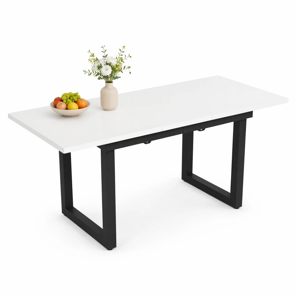 Tavolo da pranzo estensibile in stile industriale, MDF e metallo, bianco e nero