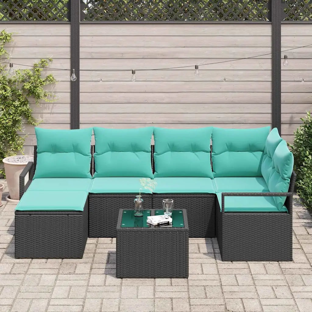 Set di divani con cuscino 7 pcs Nero polyrattan