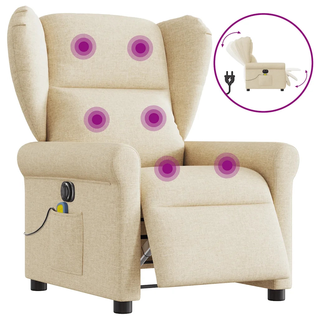 Poltrona Reclinabile Massaggiante | Sedia Relax Elettrica Crema in Tessuto