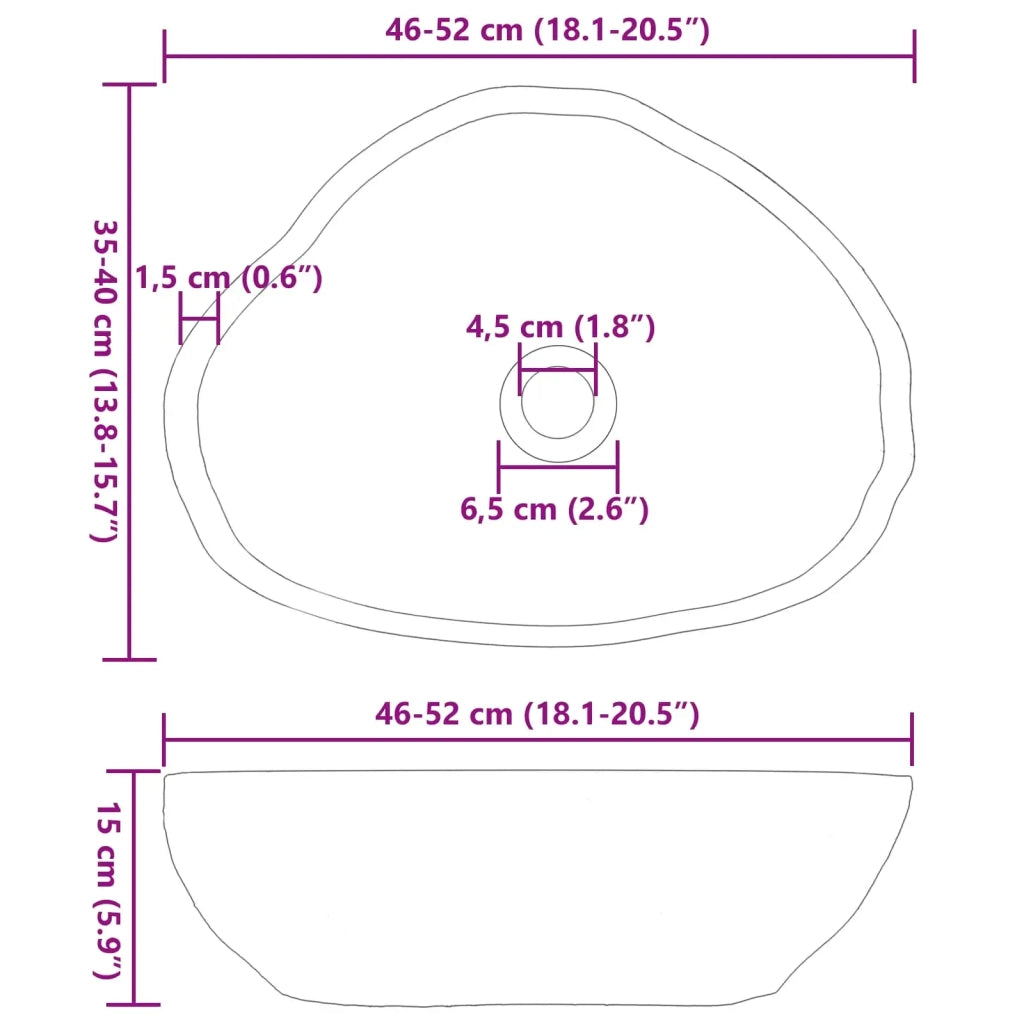 Basin in pietra fluviale Grigio chiaro 52 x 40 x 15 cm CFW7861387