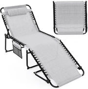 Lettino Prendisole da Giardino, Sedia a Sdraio Pieghevole con Schienale Regolabile, Cuscino Staccabile, Tasca, Portata 200 kg, 168-188 x 69 x 41-86 cm (Grigio)