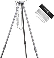 Fornello a tre gambe, a tre gambe, telaio telescopico, griglia standard, cottura all'aperto, supporto, ripiegabile, fuoco di campo, griglia, supporto, campeggio, supporto con catena e gancio