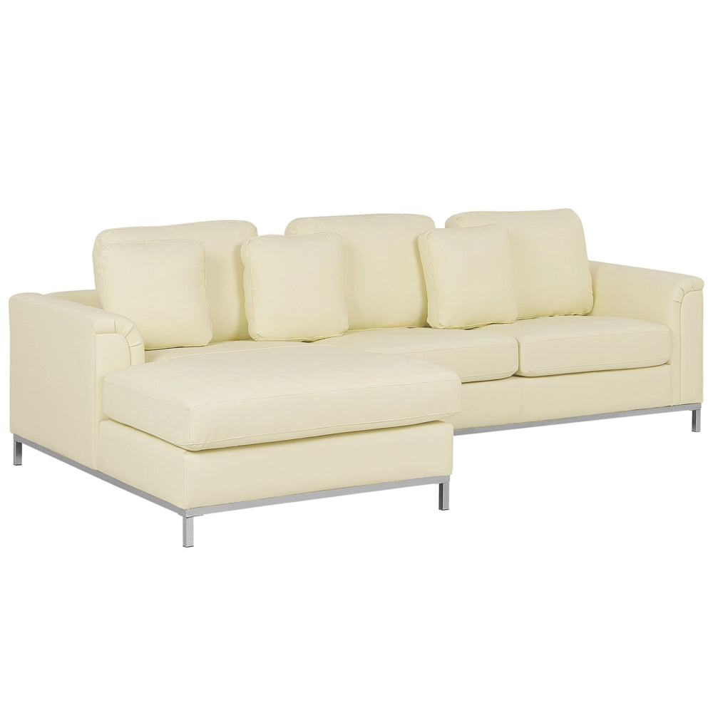 Divano ad angolo con orientamento a versione destra a forma di L rivestito in pelle beige