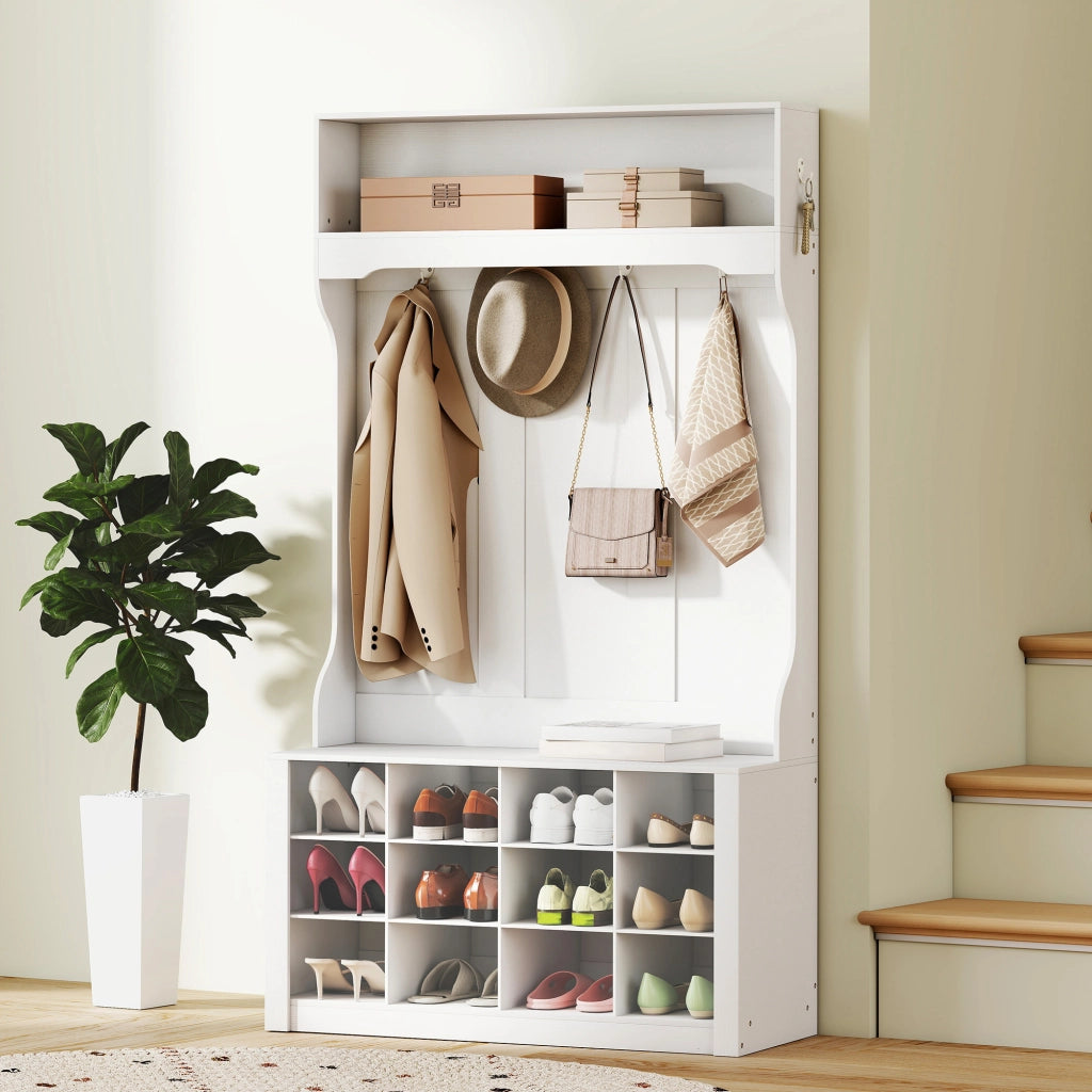Banca Ingresso con Scarpiera e Appendiabiti ¨C Zephmum ¨C Bianco 80x40x100 cm