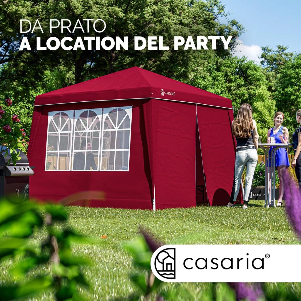 ® Gazebo pop-up, 3 x 3 m, con 4X parti laterali, scelta di colori, protezione UV 50+, con custodia, impermeabile, pieghevole, padiglione pieghevole, tenda per festival, capri rosso