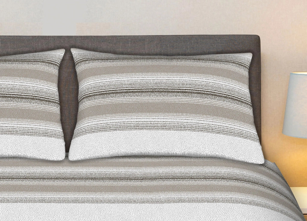 Completo Lenzuola Stiro Facile 100% Cotone Made Italy Effetto Seta Disegno Creo - Matrimoniale - Beige