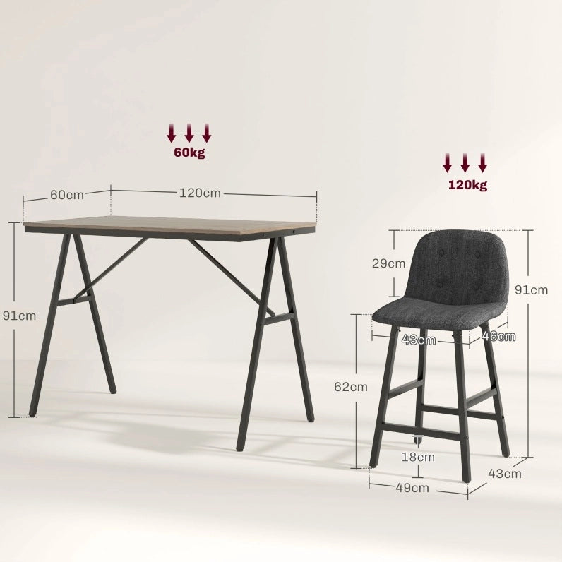 Set tavolo bar con 4 sgabelli imbottiti grigio scuro
