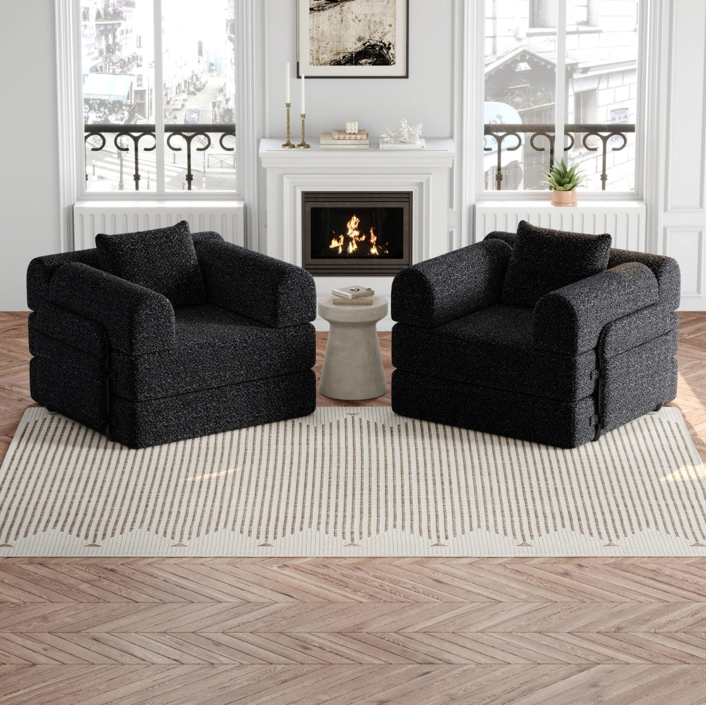 Divano letto 2 in 1 in ciniglia nero con vano bracciolo