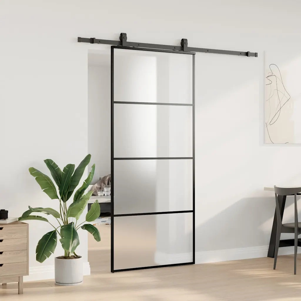 Porta Scorrevole con Ferramenta Nera 90x205 cm in Vetro ESG 3375859