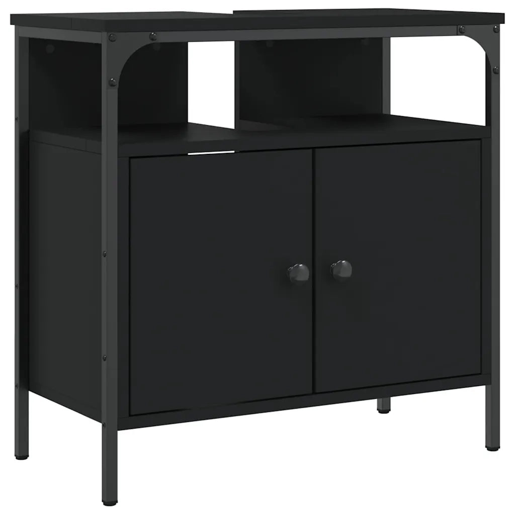 Mobile Lavabo | Armadio Lavabo Bagno Nero 60x30x60 cm in Legno Multistrato