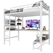 LETTO A CASTELLO 90 x 200 cm con scrivania, metallo e MDF, bianco