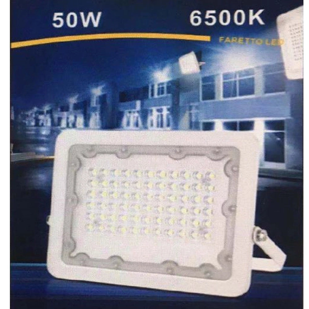 Trade Shop - Faro Led 50w Faretto Ultra Slim Bianco Esterno Luce Naturale Fredda Calda Fs50w-b -