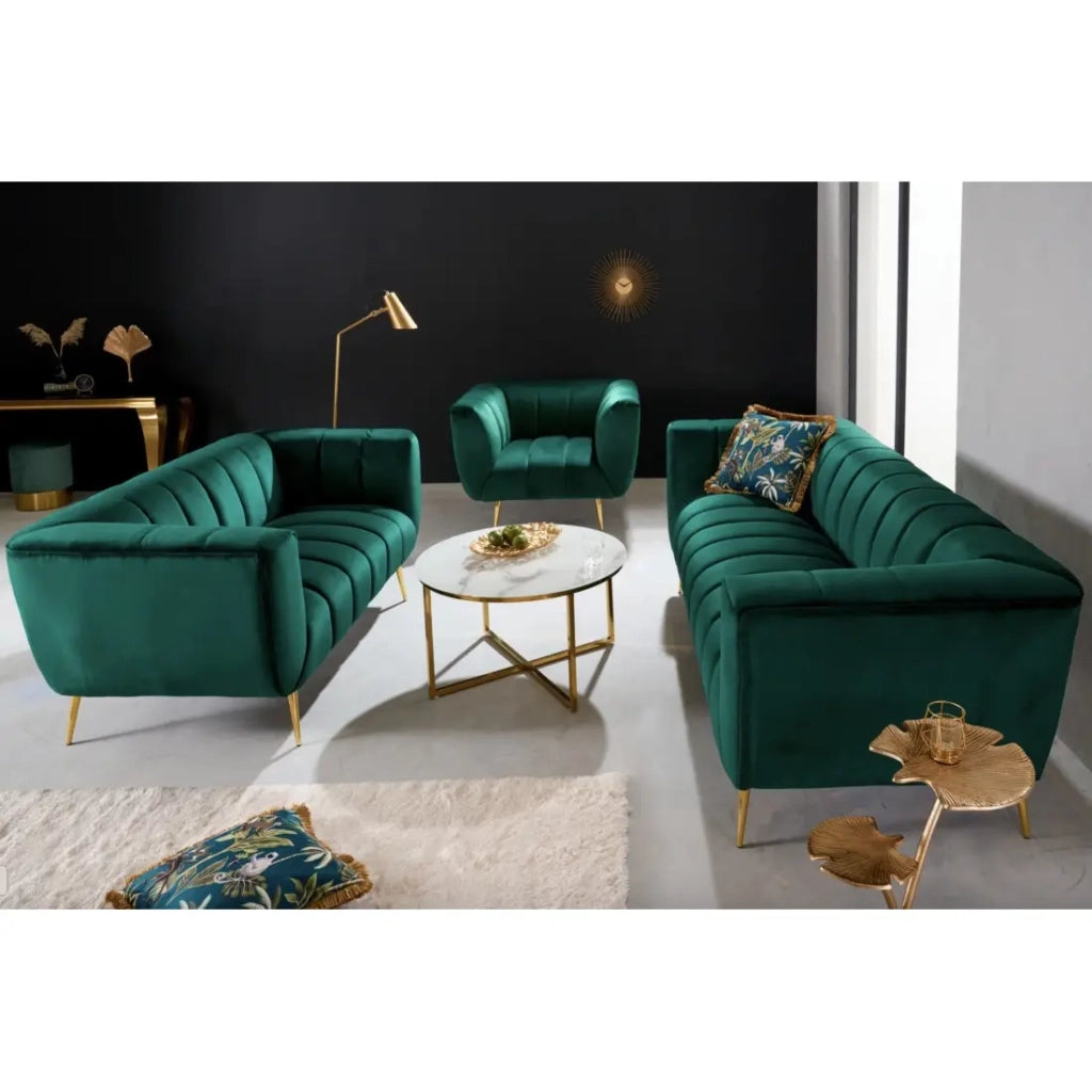 Divano dritto NORA 2 posti verde smeraldo – Divano elegante in velluto con piedi in metallo