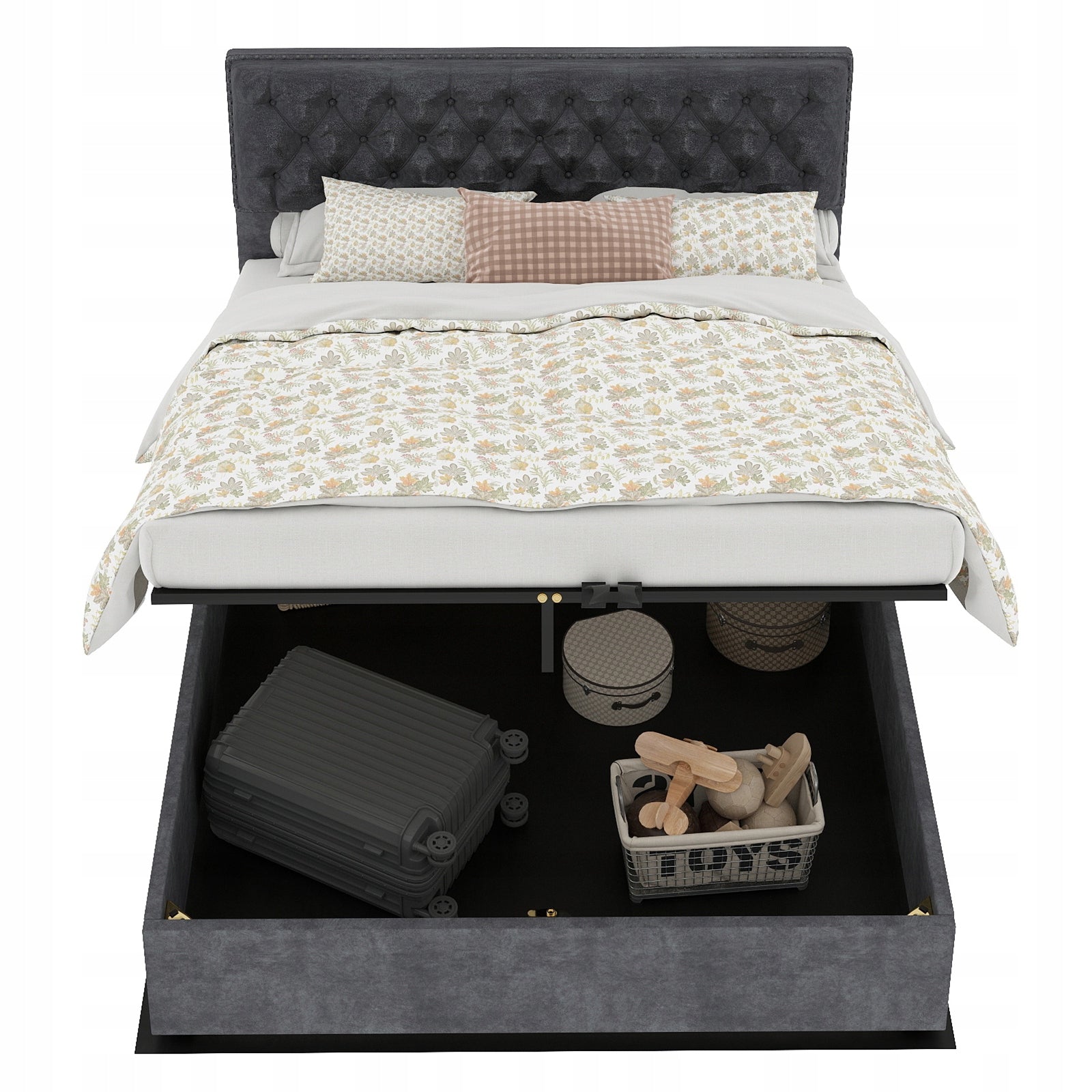 Letto imbottito 140x200 grigio - Xylo - Base sollevabile